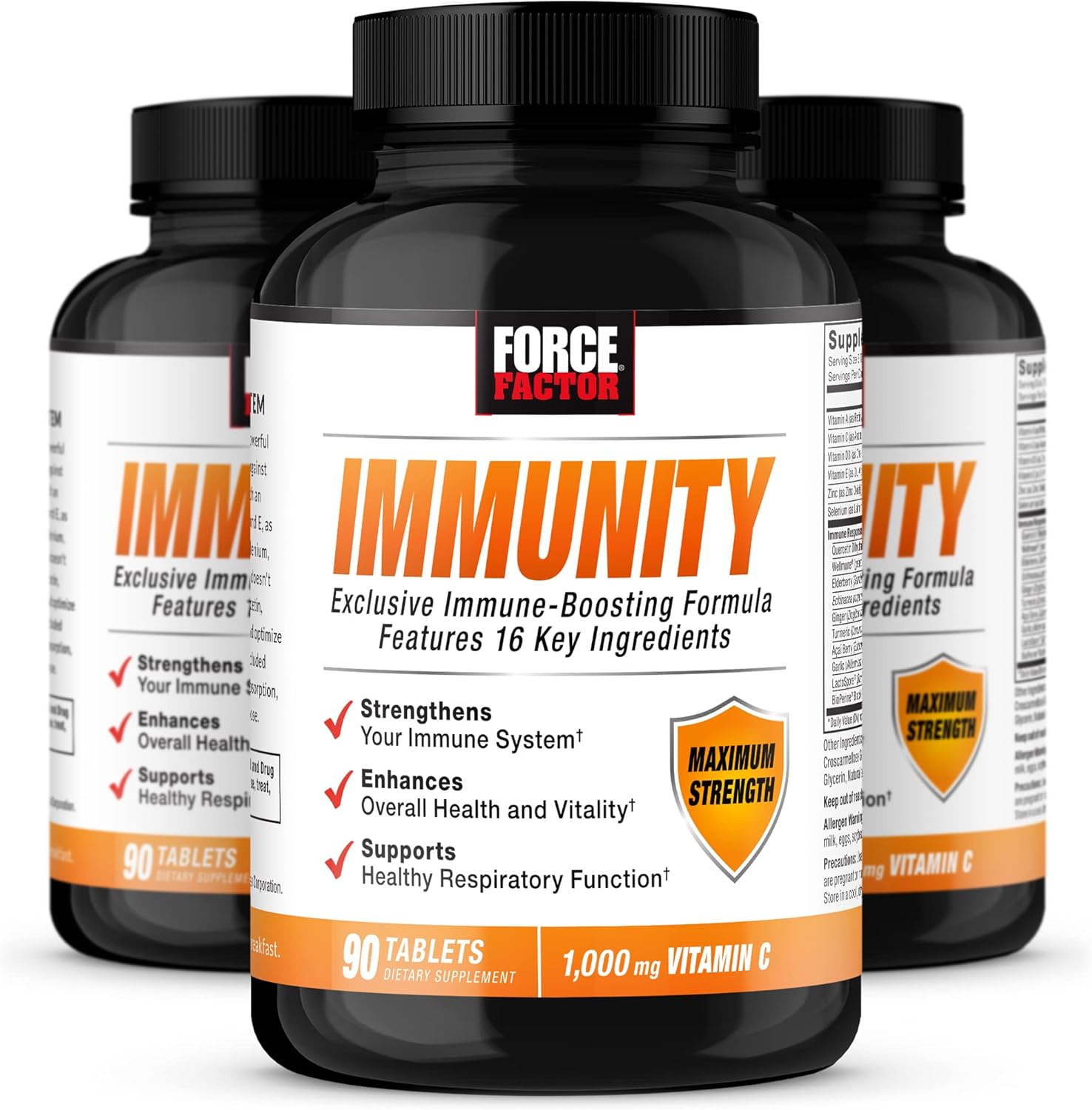 Force Factor Immunity, Immune Support Booster with Elderberry and 1000mg of Vitamin C, Plus Vitamin D, Zinc, Probiotics, Quercetin, Antioxidants, and Echinacea for Immune Health Defense, 90 Tablets