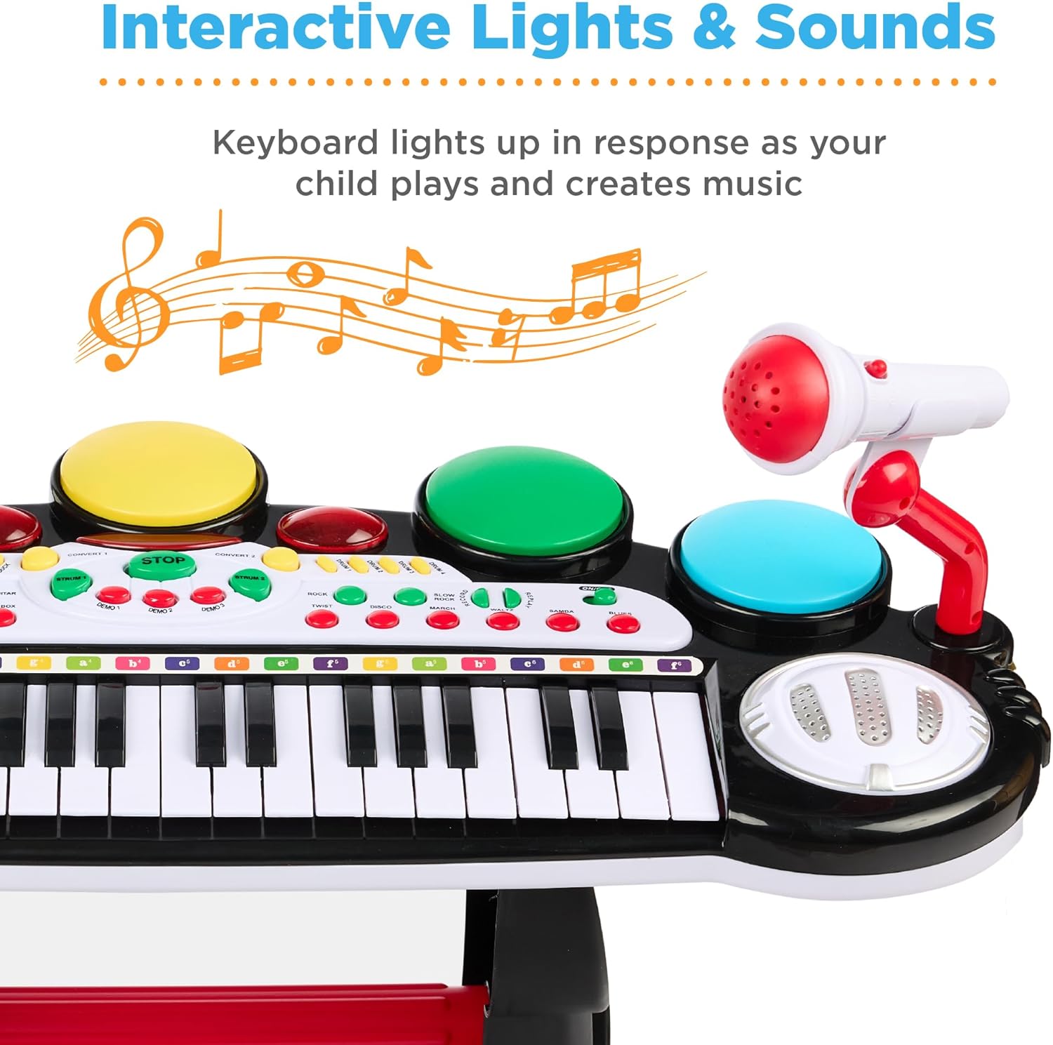 Best Choice Products 37-Key Kids Electronic Musical Instrument Piano Learning Toy Keyboard w/ Multiple Sounds, Lights, Microphone, Stool - Black