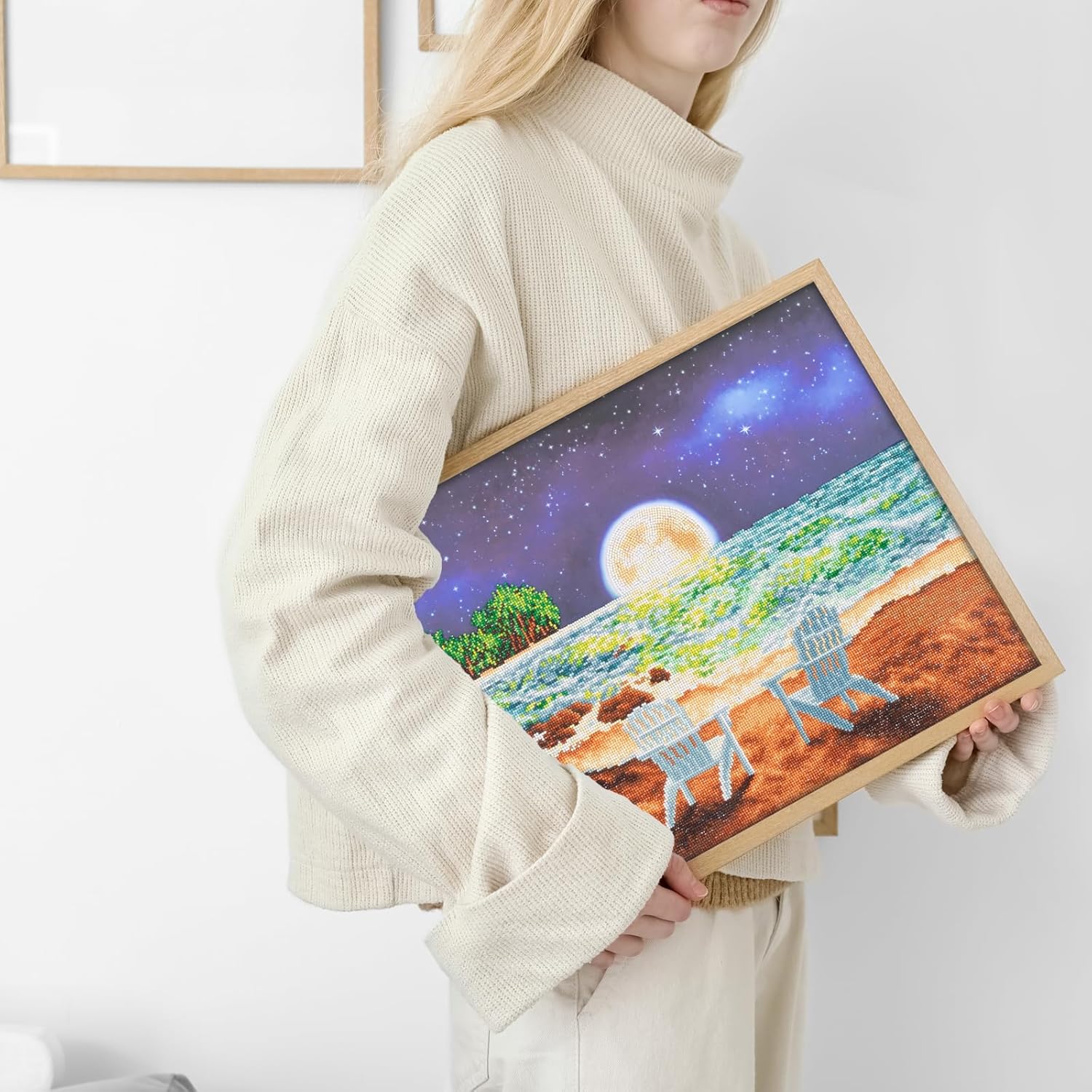 DIAMON DOT a Hom Moonligh Beac Diamon Paintin Kit fo Adult Diamon Ar Kit Relaxin Creativ Craf Ki wit Dot Gem 24x20
