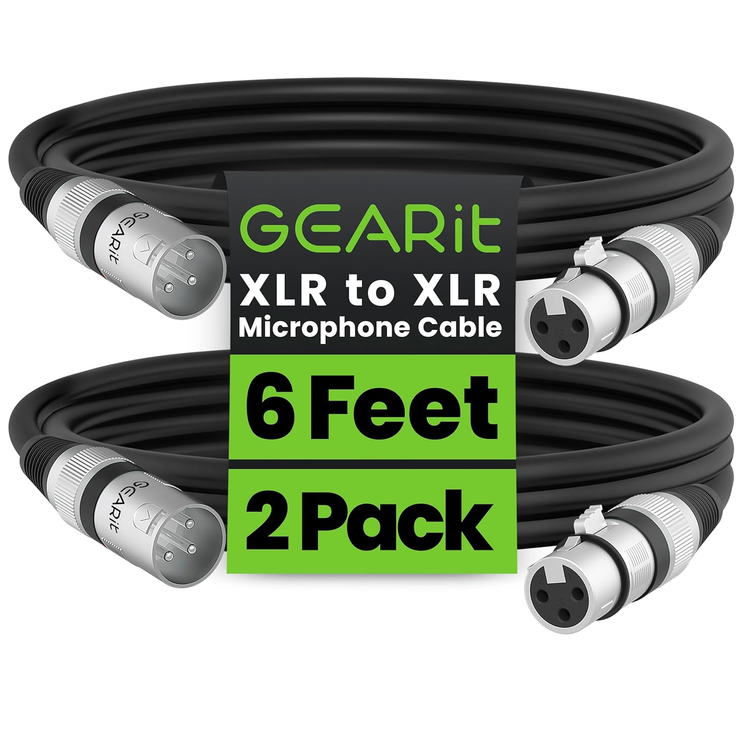 GEARit XLR Male to Female Microphone Cable (6 Feet, 2-Pack) 3-Pin Balanced Shielded Mixer, Recording Studio, Podcast - Black