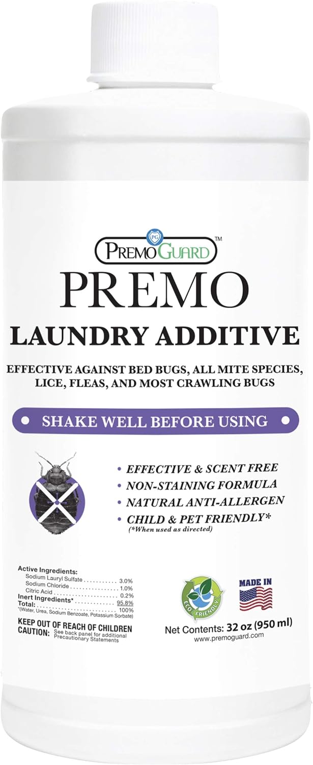 Bed Bug & Mite Laundry Detergent Additive by Premo Guard ¨C 32 oz ¨C Child & Pet Friendly ¨C Stain & Odor Free ¨C Best Natural Non-Toxin Treatment
