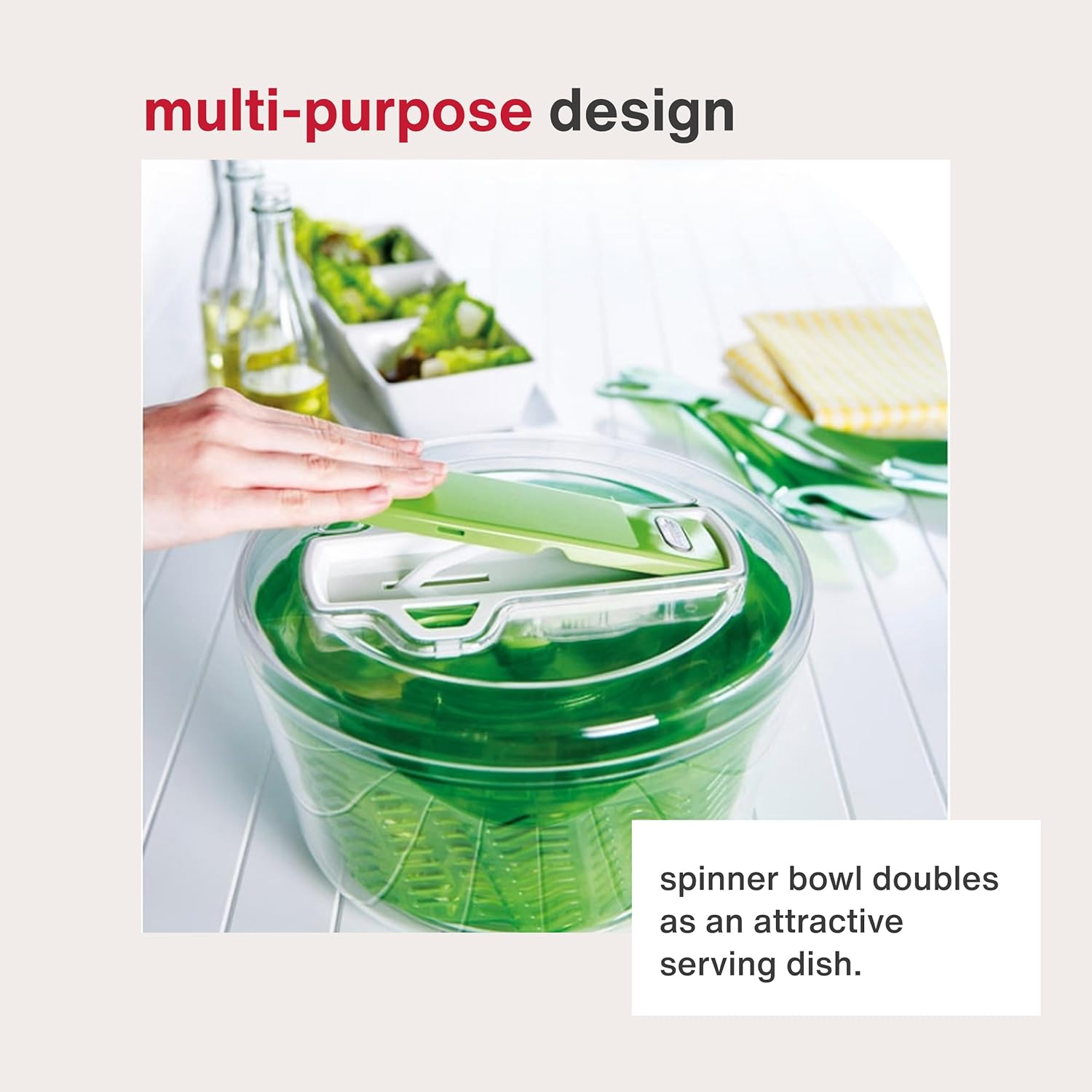 Zyliss Swift Dry Salad Spinner Large - Plastic Lettuce Colander and Spinner - Vegetable and Fruit Washer and Dryer - Dishwasher Safe Produce Tosser and Salad Spinner - Green, Large