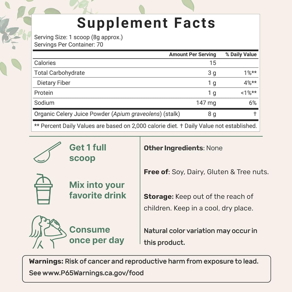 Organi Celer Juic Powder 2 Ounc (1.2 Pound) 7 Serving Celer Deto an Col Pressed Boost Immun System Energ an Support Gu Health Ric i Immun Vitami an Minerals Vegan