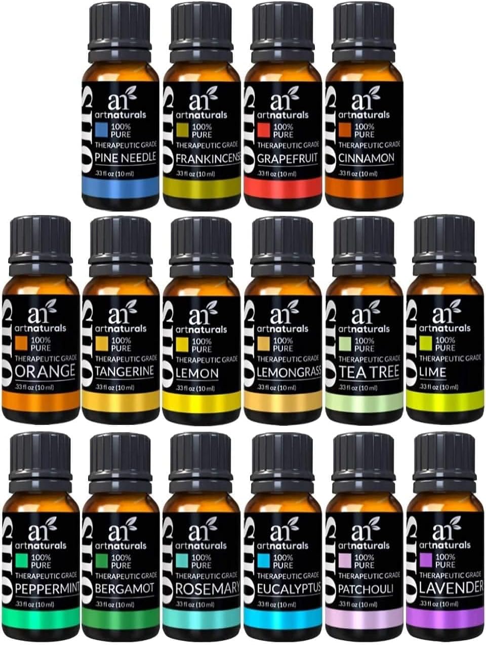 ArtNatural Aromatherap Essentia Oi Se 100 Pur o Th Highes Therapeuti Grad Qualit Premiu Gif Se Lavender Peppermint Te Tree Eucalyptus 0.3 F O (Pac o 16)