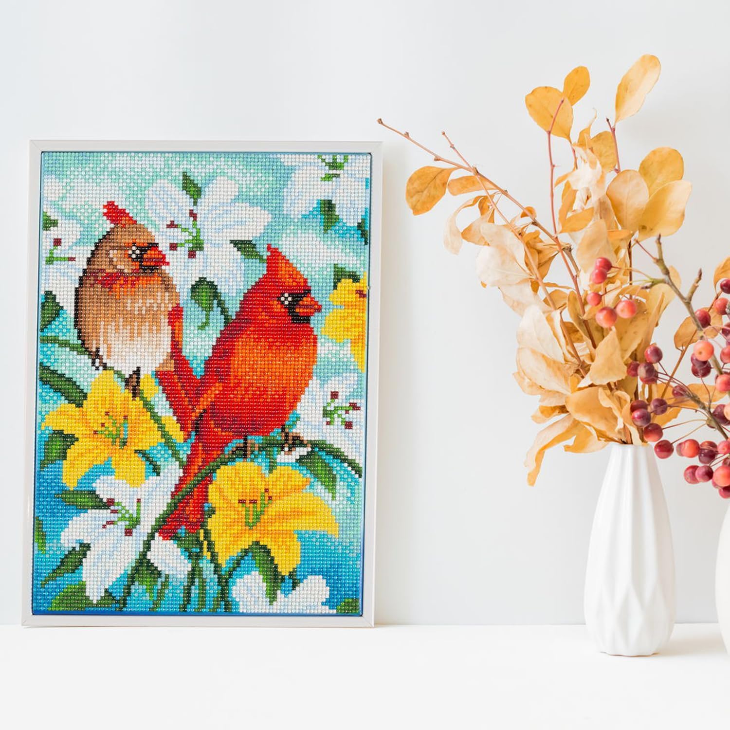 DIAMON DOT Cardina Famil Bird Diamon Paintin Kit fo Adult Diamon Ar Kit Relaxin Creativ Craf Ki wit Dot Gem 13.8inchx9.8inch