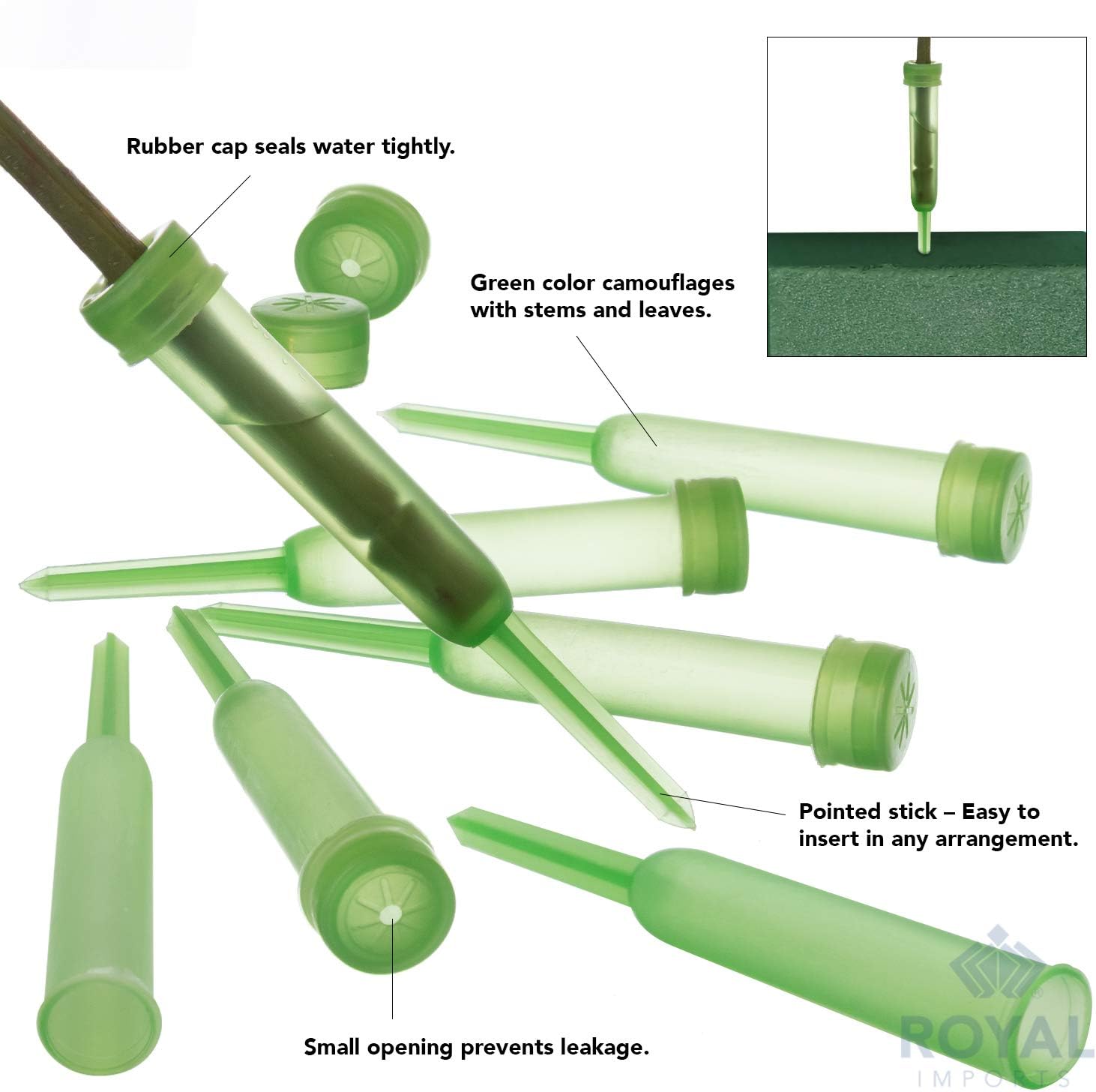 Royal Imports Floral Water Tubes with Caps ¨C 4.5inch Green Plastic Flower Vials for Single Stem Roses, Buds, Bouquets ¨C Standard Style, 1/2inch Opening ¨C 100 Pack