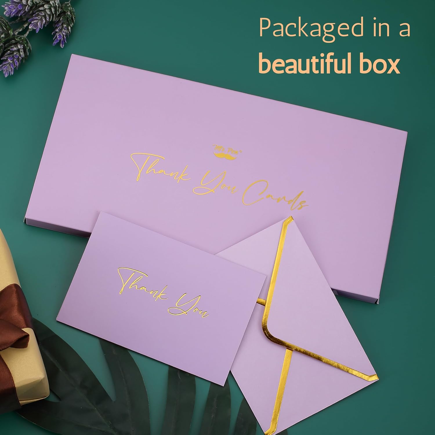 Mr. Pen- Blank Thank You Cards with Envelopes, 20 Pack, 4x6, Gold Thank You Notes with Envelopes, Violet Wedding Thank You Cards Wedding, Thank You Note Cards, Baby Shower Thank You Cards