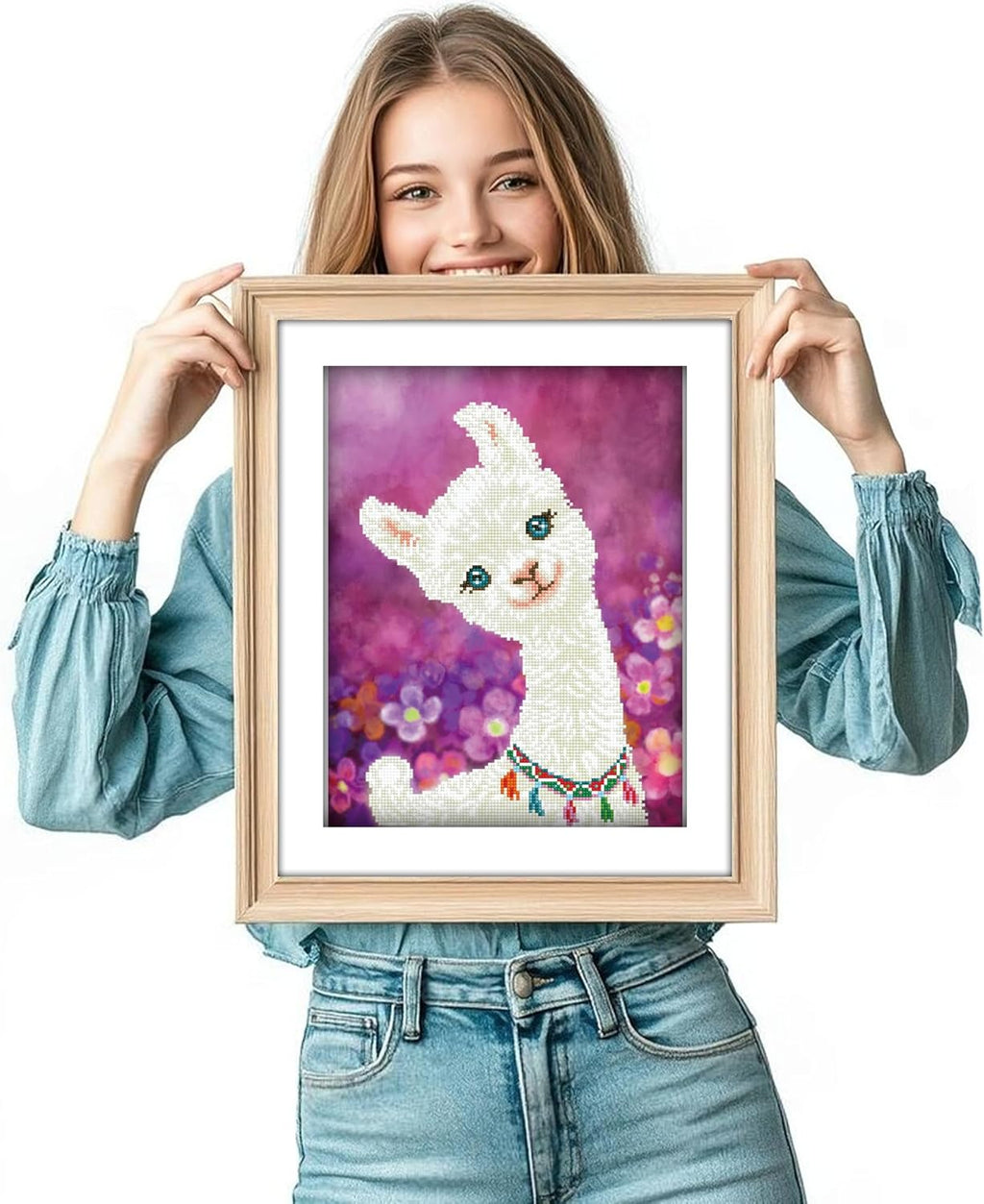 DIAMON DOT Lul Llam wit Fram Anima Diamon Paintin Kit fo Adult Diamon Ar Kit Relaxin Creativ Craf Ki wit Dot Gem 12.6inchx16.5inch