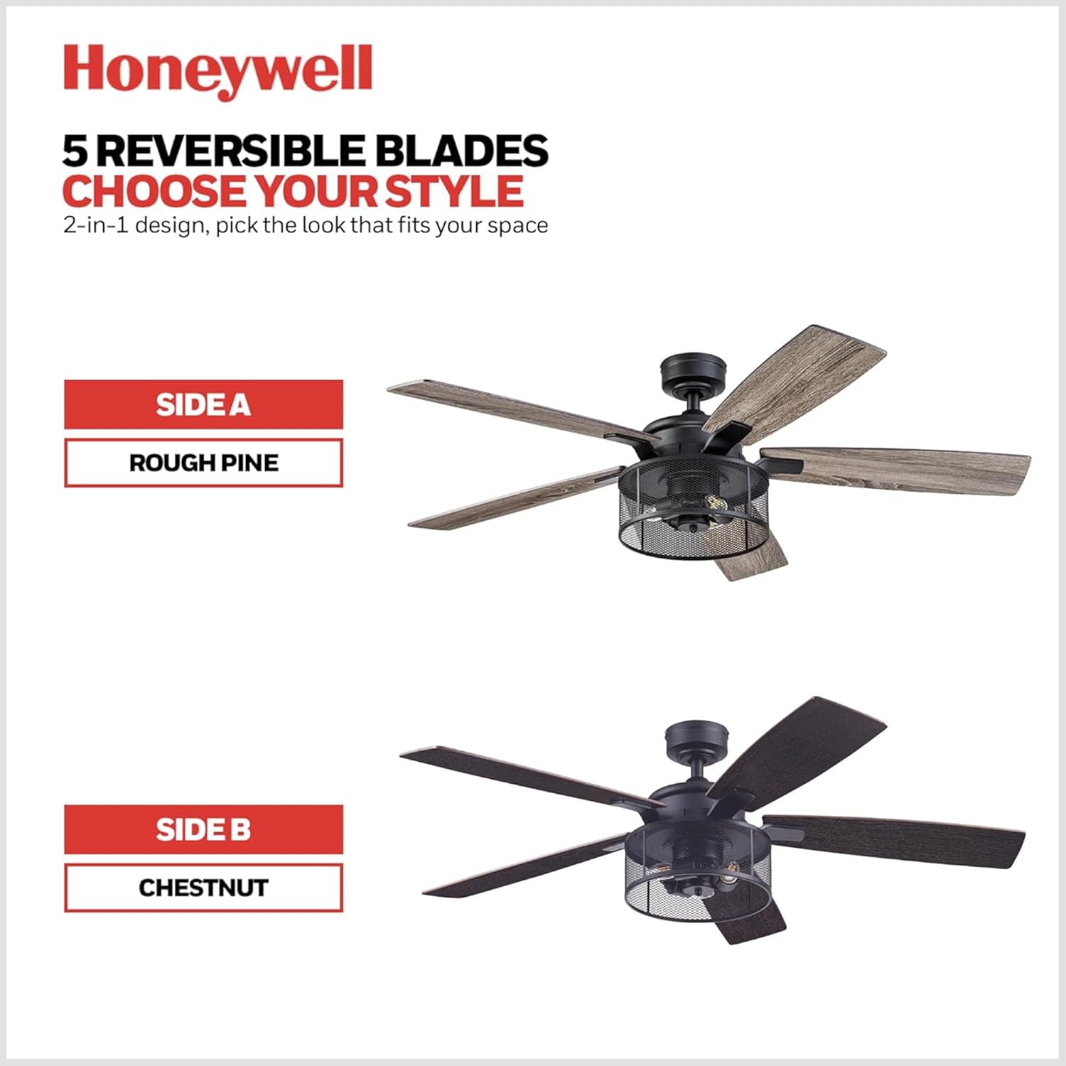 Ceiling Fans Carnegie Industrial 52 Inch Ceiling Fan with Light, Remote Control Fan, LED Indoor Fan with 5 Blades, Gray Pine and Brown Chestnut Blade Finish Options, Matte Black (50614-01)