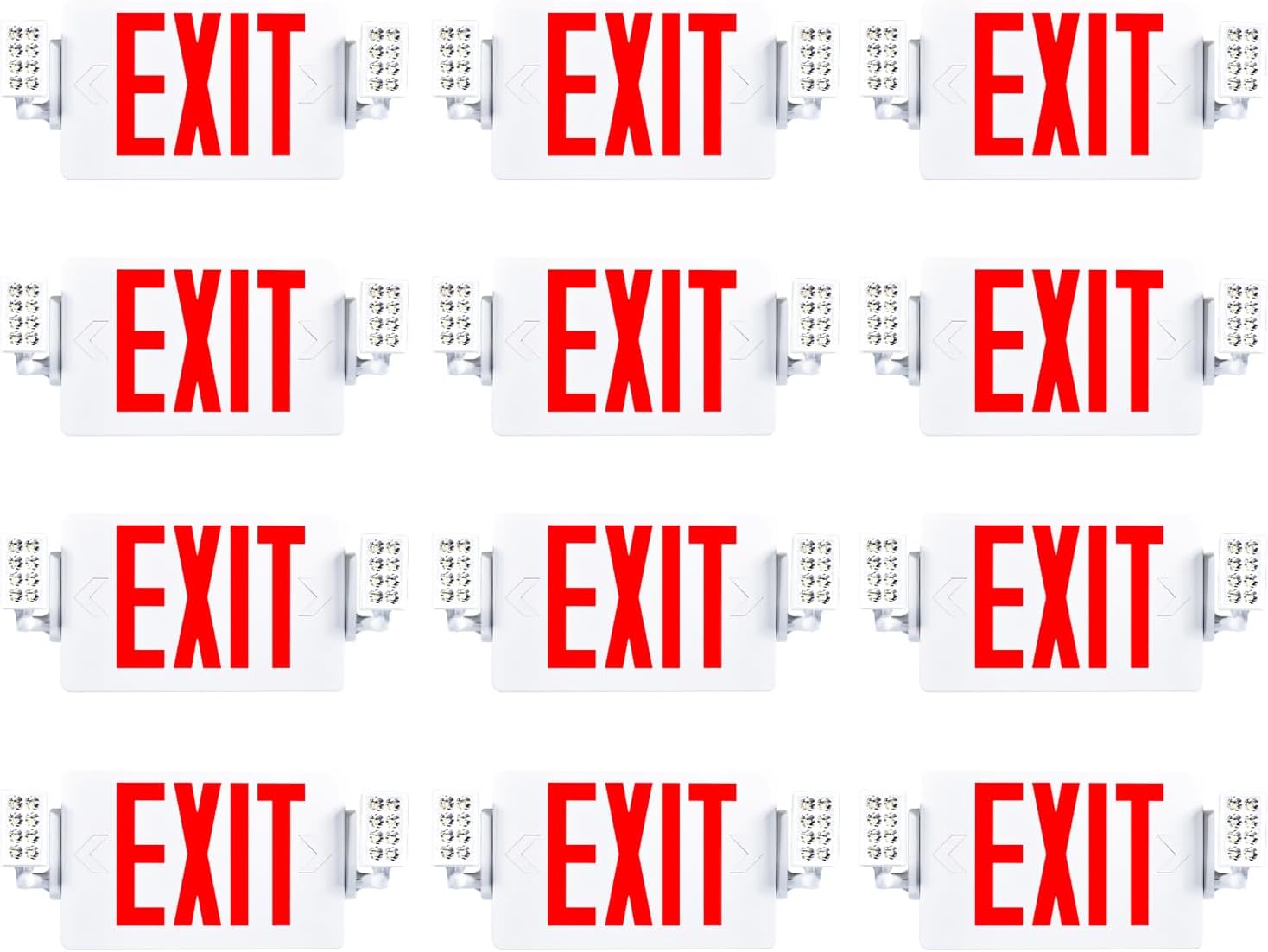 Sunco 12 Pack Exit Signs With Emergency Lights, Two Adjustable LED Lights With Backup Battery, Red, 94V-0 Fire Resistant, 120-277V, Wall Or Ceiling Mount, Commercial Grade UL.