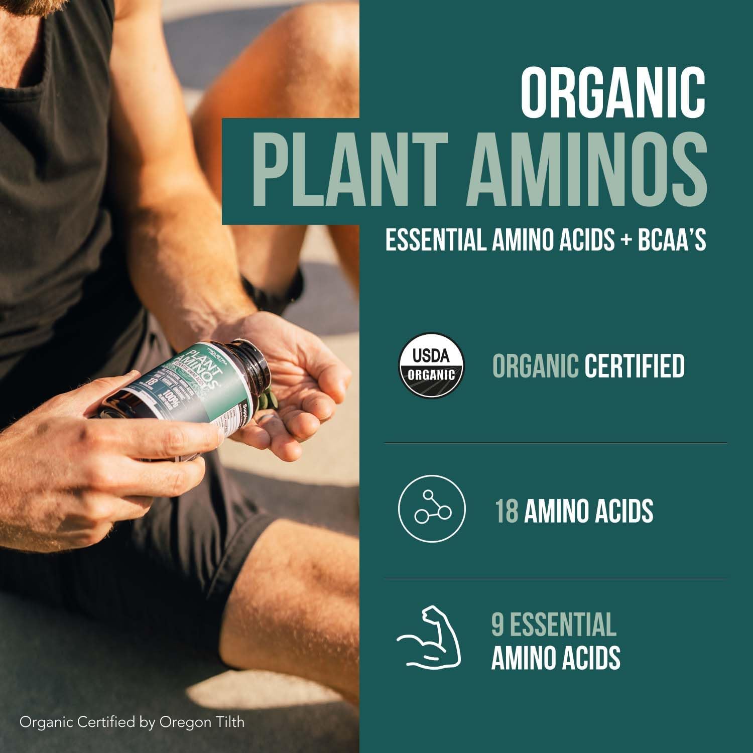 Plan Amino Organi Essentia Amin Aci Supplemen (EAAs BCA 100 Plant-Base Raw Vega Al Essentia Amin Acid wit 1 Tota Amin Acid (36 Tablets)