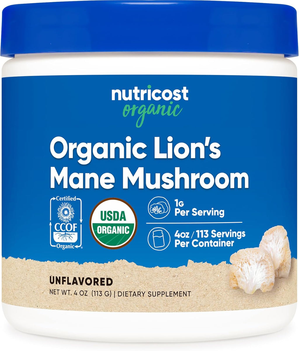 Nutricost Organic Lion's Mane Mushroom Powder 1LB - Certified USDA Organic