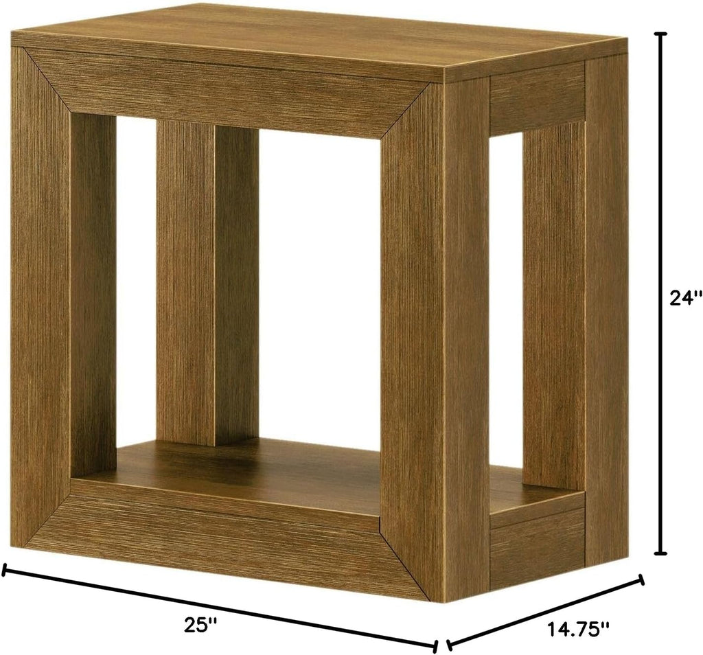 Plank+Beam Modern Rectangular Side Table with Shelf, 25inch, Solid Wood Narrow End Table for Living Room with Storage, Compact Bedside Table for Small Spaces, Pecan Wirebrush
