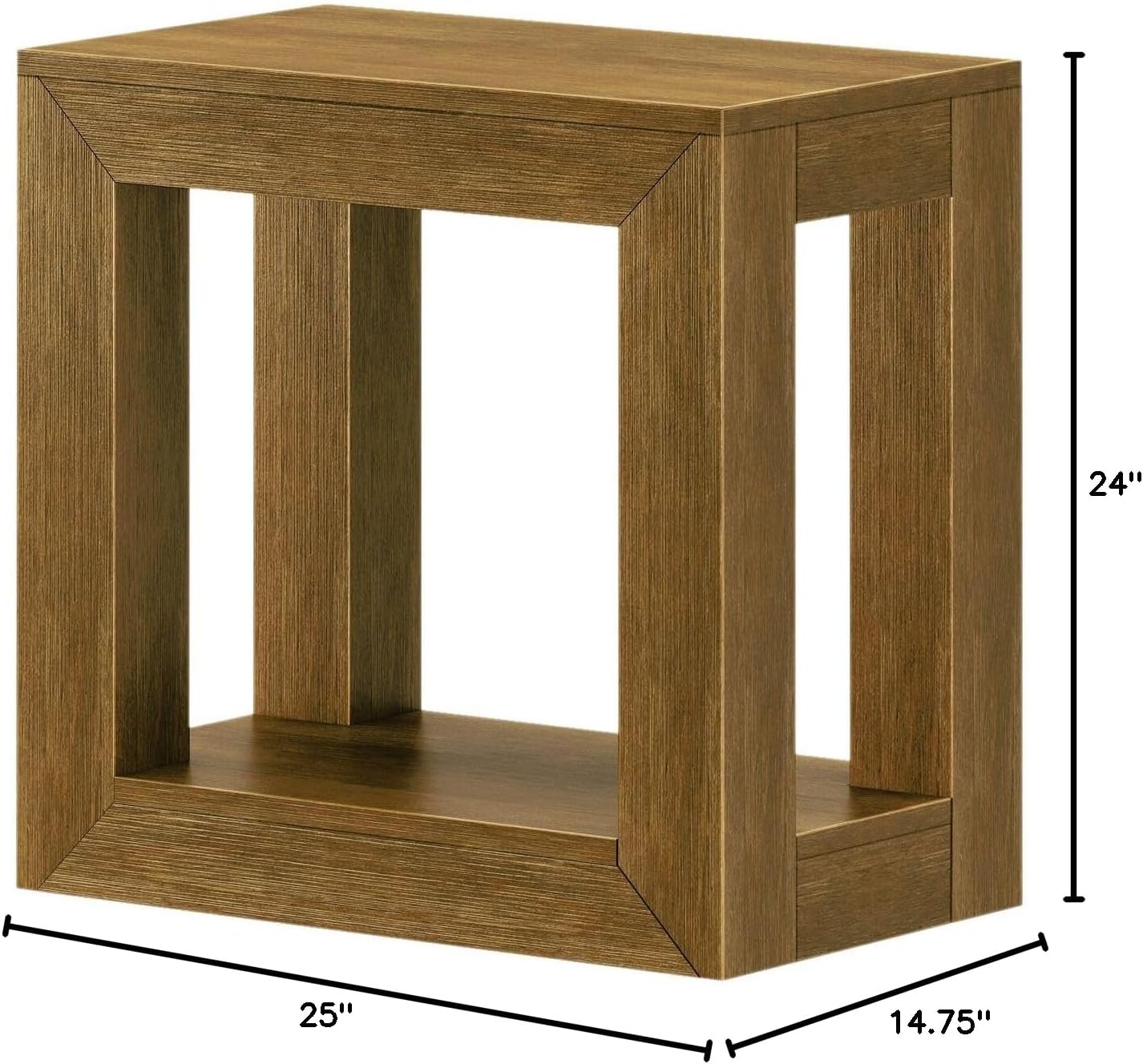 Plank+Beam Modern Rectangular Side Table with Shelf, 25inch, Solid Wood Narrow End Table for Living Room with Storage, Compact Bedside Table for Small Spaces, Pecan Wirebrush