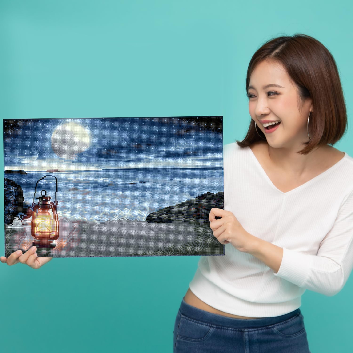 DIAMON DOT Seasid Vigi Diamon Paintin Kit fo Adult Diamon Ar Kit Relaxin Creativ Craf Ki wit Dot Gem 13x20.5
