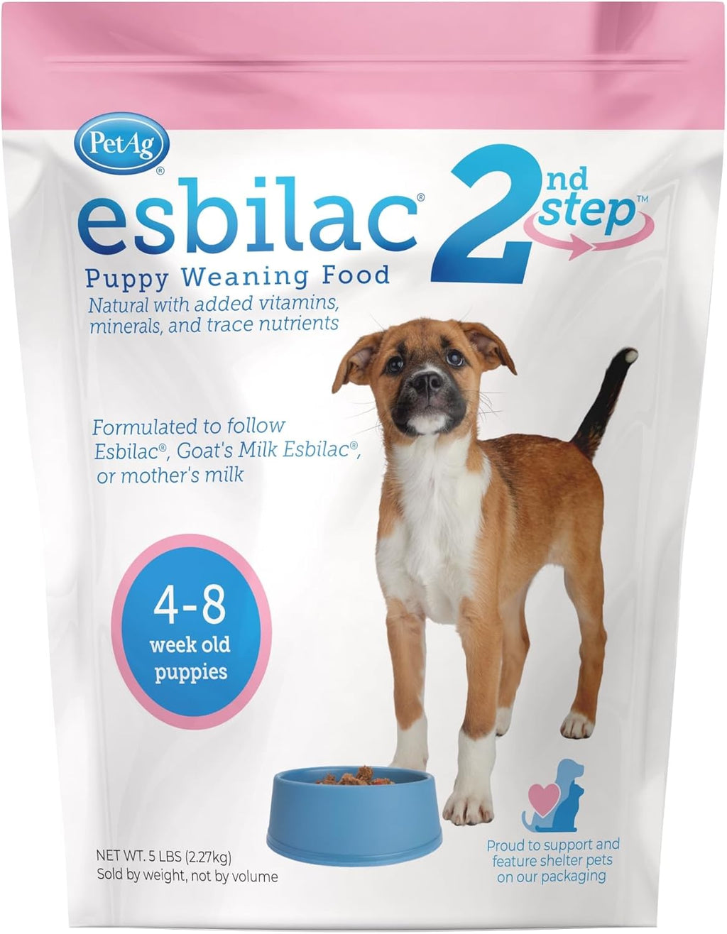 Pet-Ag Esbilac 2nd Step Puppy Weaning Food - 5 lb - Powdered Puppy Weaning Formula with DHA, Natural Milk Protein, Vitamins Minerals for Puppies 4-8 Weeks Old - Easy to Digest