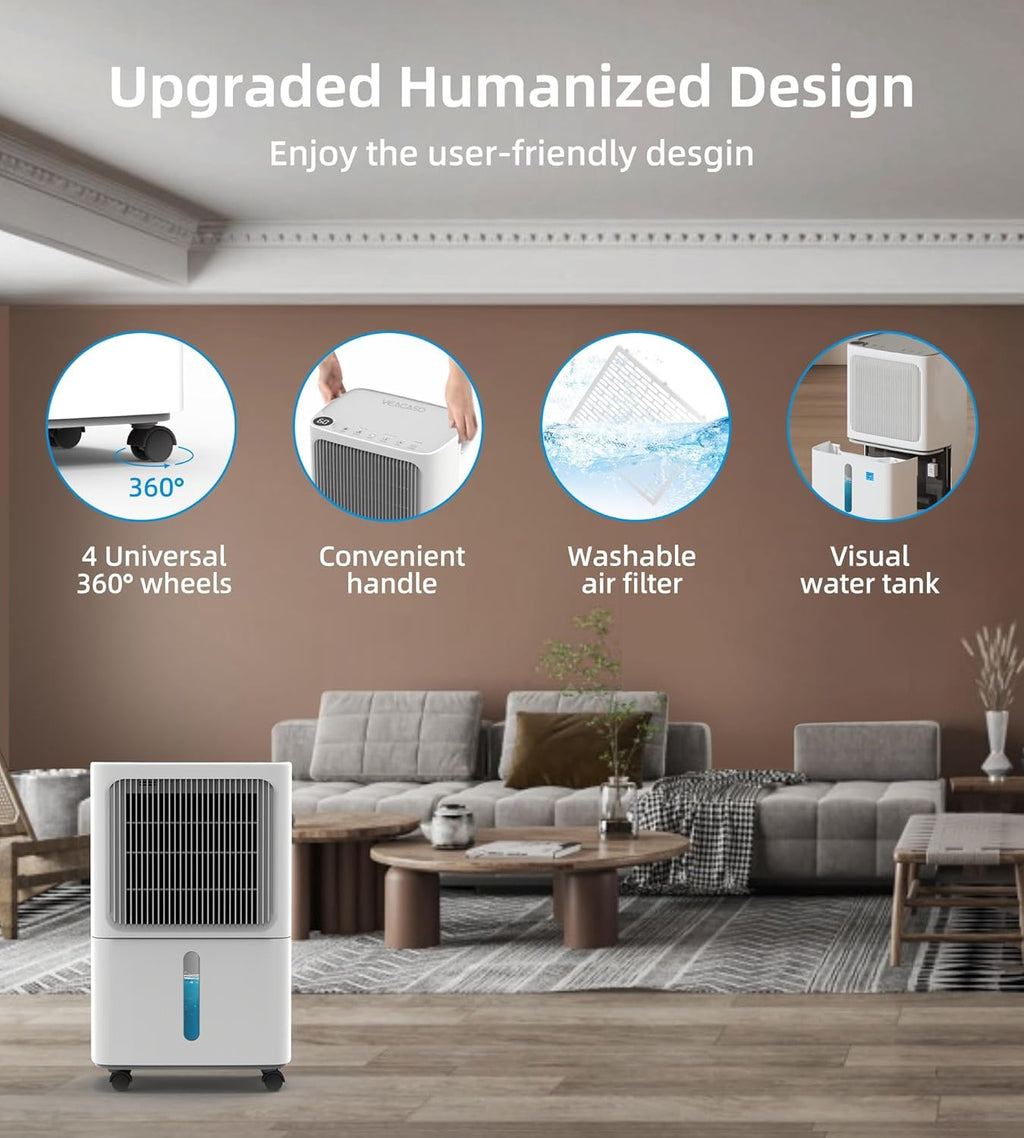 VEAGAS 250 Sq F Dehumidifie fo Basement 3 Pin Dehumidifier Fo Home Larg Room Aut Drai o Manua Drainage Digita Contro Panel Aut Defrost 24 Timer
