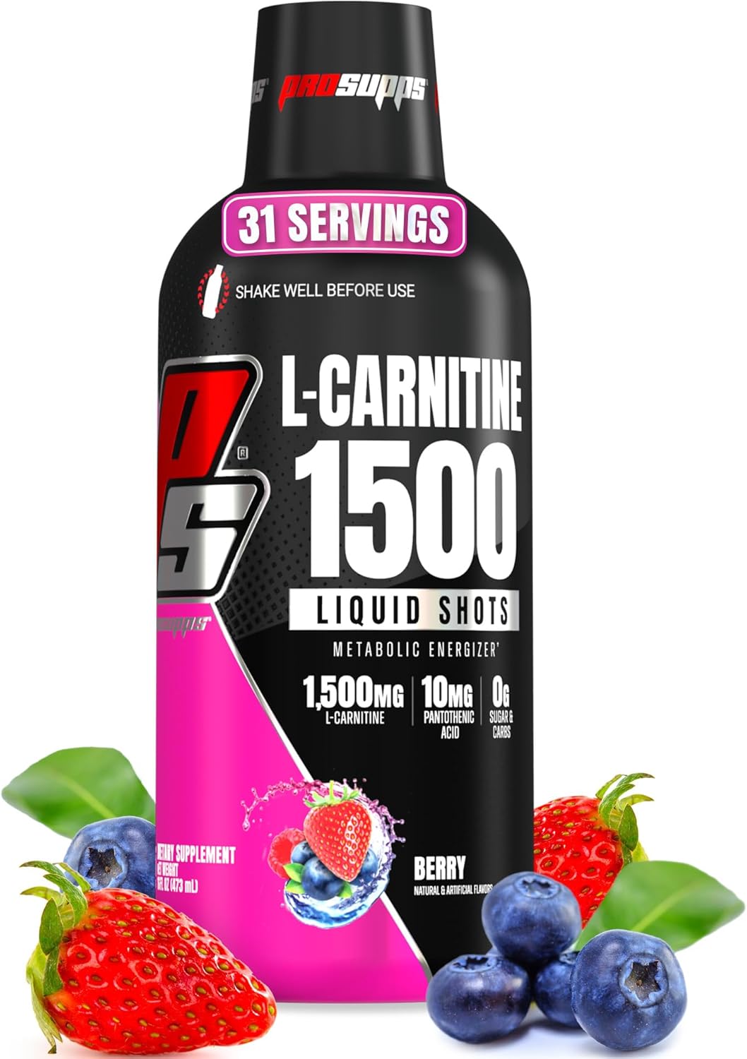 PROSUPPS L-Carnitine Liquid 1500, Stimulant-Free Liquid Shots for Men Women - Clean Workout Drink for Energy, Performance Muscle Recovery - No Sugar, No Carbs - 31 Servings, Berry