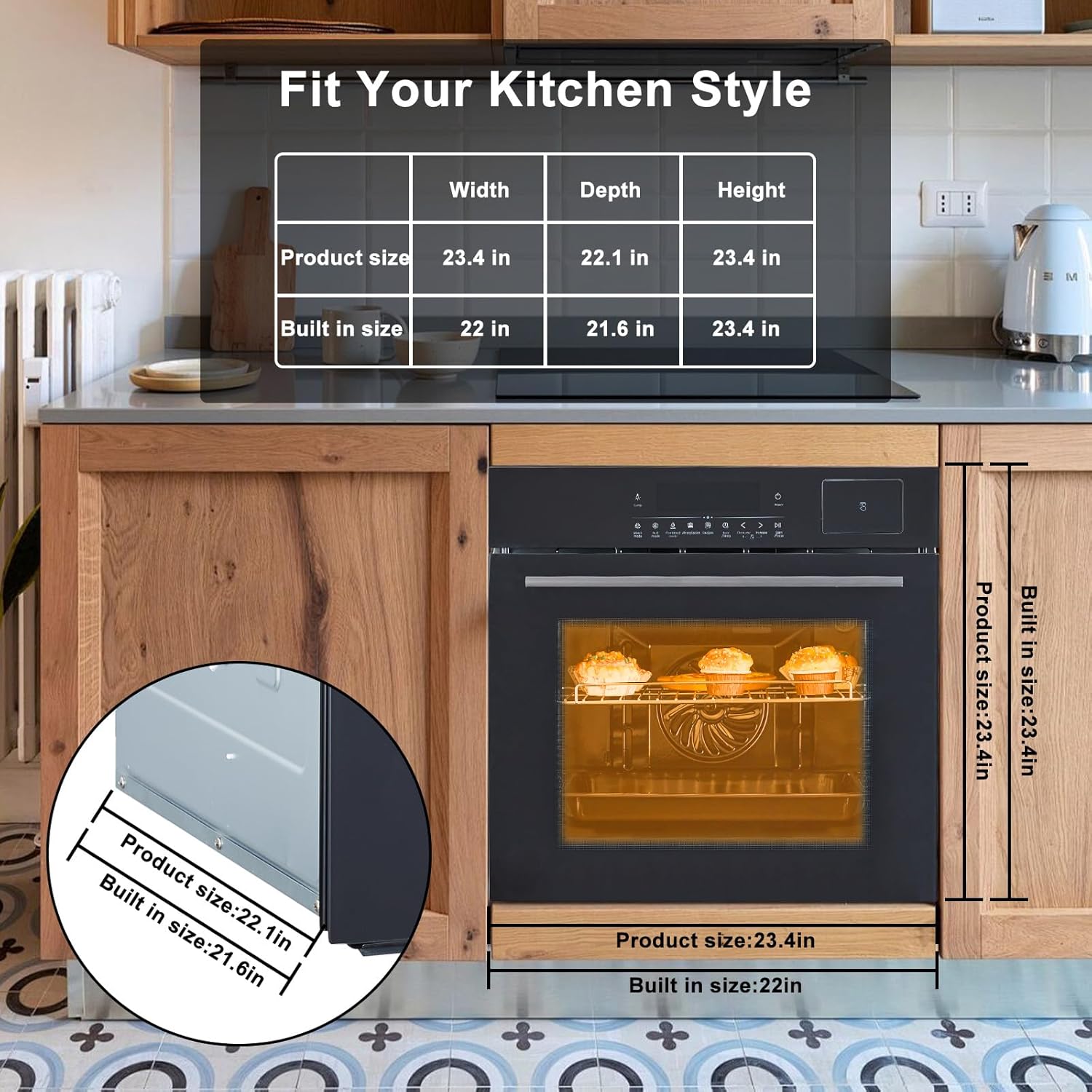 GarveeHom 2 i Singl Wal Oven Built-I Electri Convectio Ove wit Cookin Functions 3000 Built-I Wal Ove wit 2 Cu.Ft Capacity Touc Control Timer ET certified
