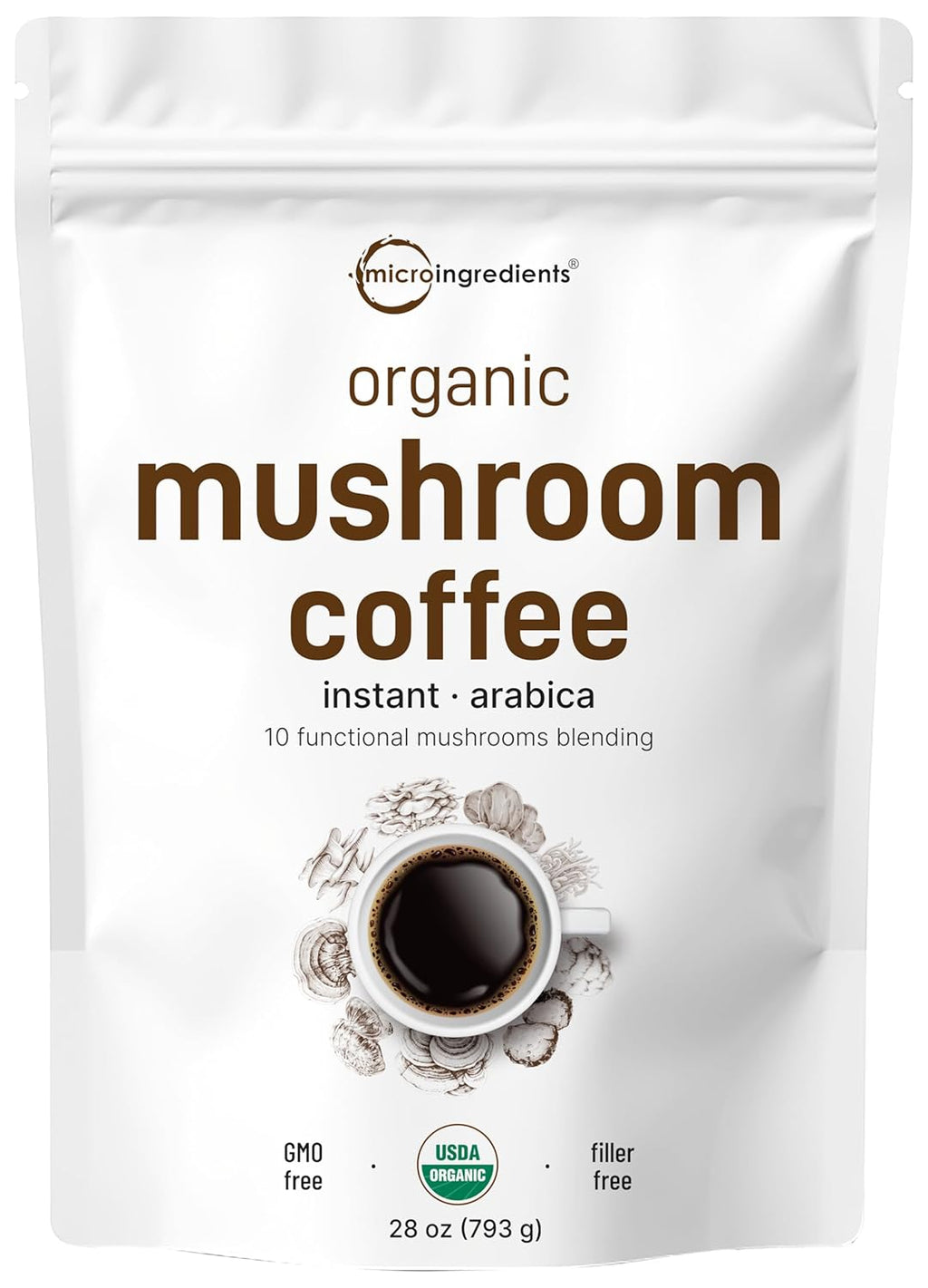 Organic Instant 10 in 1 Mushroom Coffee Powder, 28 Ounce (317 Servings) | Weight Immune Support | Premium Arabica Coffee with Lion¡¯s Mane, Chaga, Reishi,More