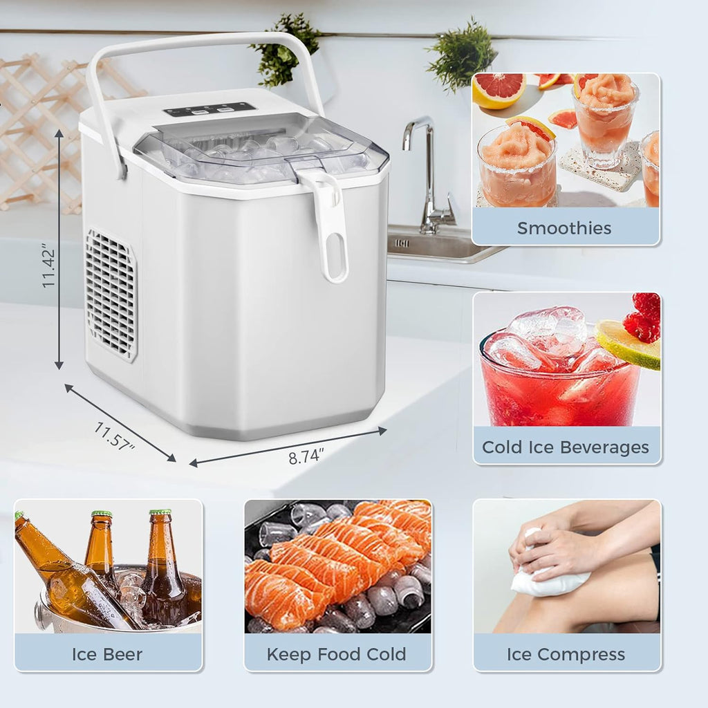 Antarcti Sta Counterto Ic Maker S/ Bulle Ice 28lbs/Day Ic Cube i Mins Portabl Ic Machin wit Ic Scoo an Handle Self-Cleaning One-Clic Operation fo Kitche Offic Hom White