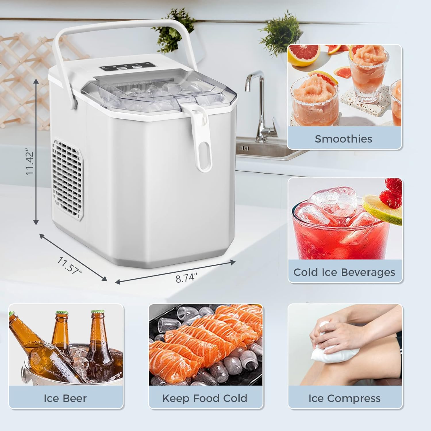 Antarcti Sta Counterto Ic Maker S/ Bulle Ice 28lbs/Day Ic Cube i Mins Portabl Ic Machin wit Ic Scoo an Handle Self-Cleaning One-Clic Operation fo Kitche Offic Hom White