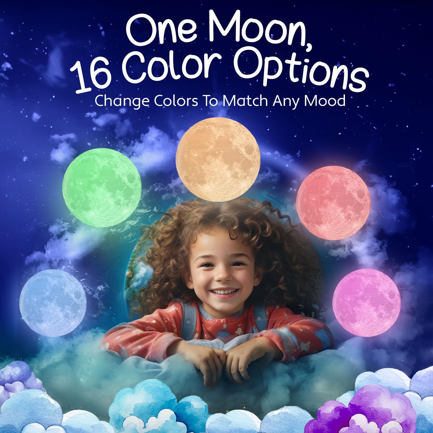 Mind-glowing 3D Moon Lamp - 16 LED Colors, Dimmable, Rechargeable Night Light (Large, 5.9in) with Wooden Stand, Remote Touch Control - Nursery Decor for your Baby, Birthday Gift Idea for Women