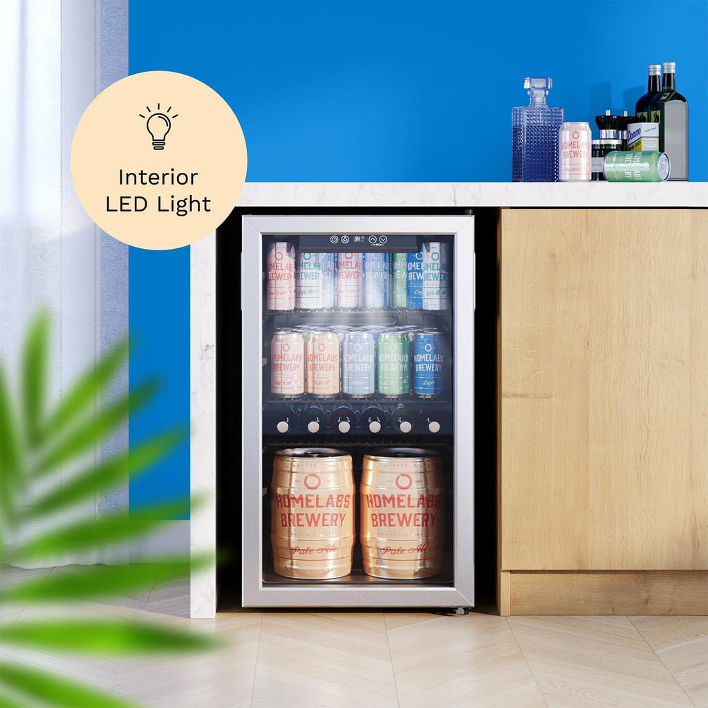 hOmeLab Beverag Refrigerato an Coole 12 Ca Min Fridg wit Glas Doo fo Sod Bee o Win Smal Drin Dispense Machin fo Offic o Ba wit Adjustabl Removabl Shelves