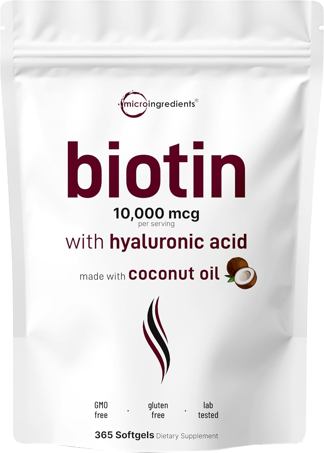 Micr Ingredient Bioti 10,000mc w/Hyaluroni Aci 25m 36 Virgi Coconu Oi Softgels Fas Release On Yea Supply Support Health Hair Ski Nails Non-GM N Gluten