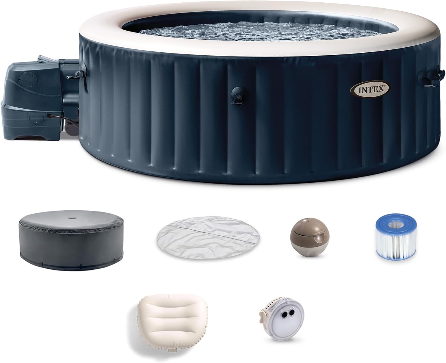INTEX 28431EP PureSpa Plus Bubble Massage Inflatable Spa Set: Includes Energy Efficient Spa Cover ¨C2 Headrests ¨C LED Light ¨C 6 Person Capacity ¨C 85inch x 28inch