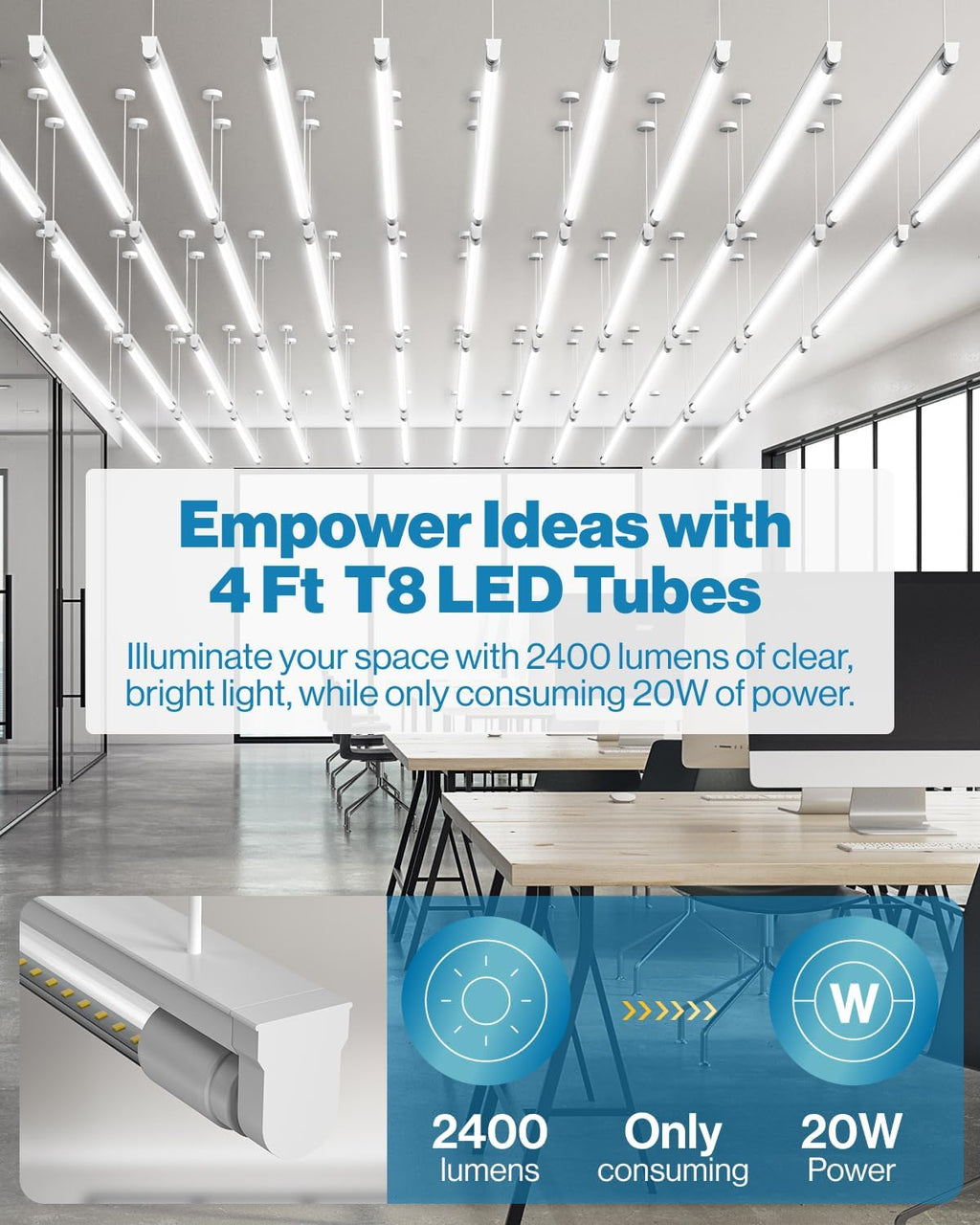 Sunc 5 Pac T LE Bulb Foot 4 Inc Tub Ligh Bulb Fluorescen Replacement Singl o Doubl Ende Hybri Typ A+B 240 LM 20W 5000 Daylight Clea Len ETL.