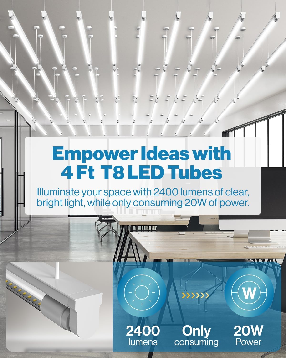 Sunc 5 Pac T LE Bulb Foot 4 Inc Tub Ligh Bulb Fluorescen Replacement Singl o Doubl Ende Hybri Typ A+B 240 LM 20W 5000 Daylight Clea Len ETL.