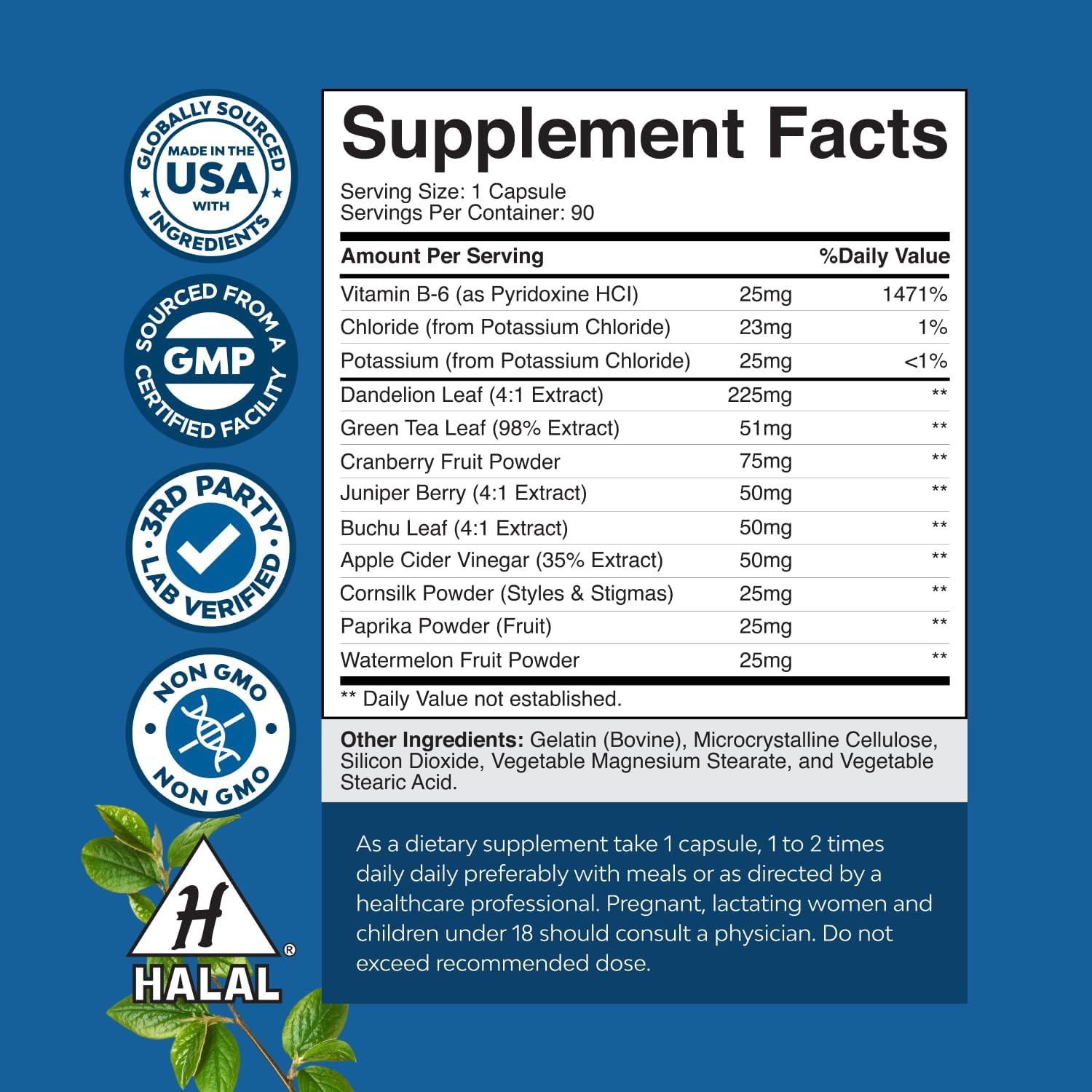 Water Away Herbal Diuretic Pills High Strength - Fluid Retention Supplement with Dandelion Leaf Extract Green Tea for Bloating Relief for Women Men - Capsules for Leg Feet Swelling - 90 Count