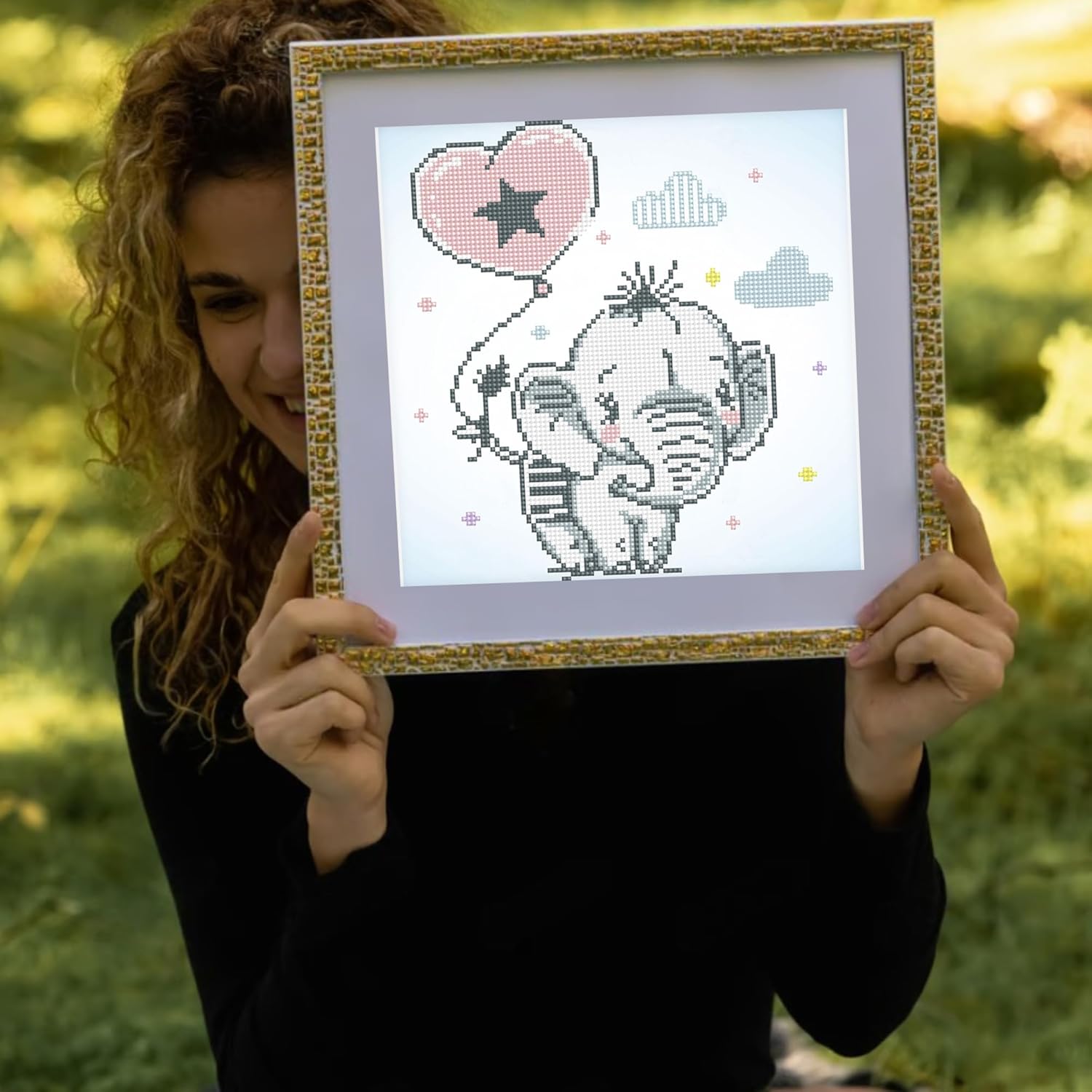 DIAMON DOT Swee Trunk Elephan Diamon Paintin Kit fo Adult Diamon Ar Kit Relaxin Creativ Craf Ki wit Dot Gem 11.8inchx11.8inch