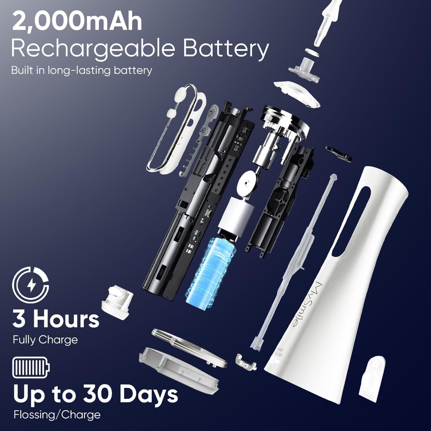 MySmile LP211 Cordless Water Flossers, Portable Rechargeable Oral Irrigator for Teeth Cleaning, 5 Cleaning Modes, IPX7 Waterproof, 8 Replacement Tips and a Storage Pouch (Pearl White)