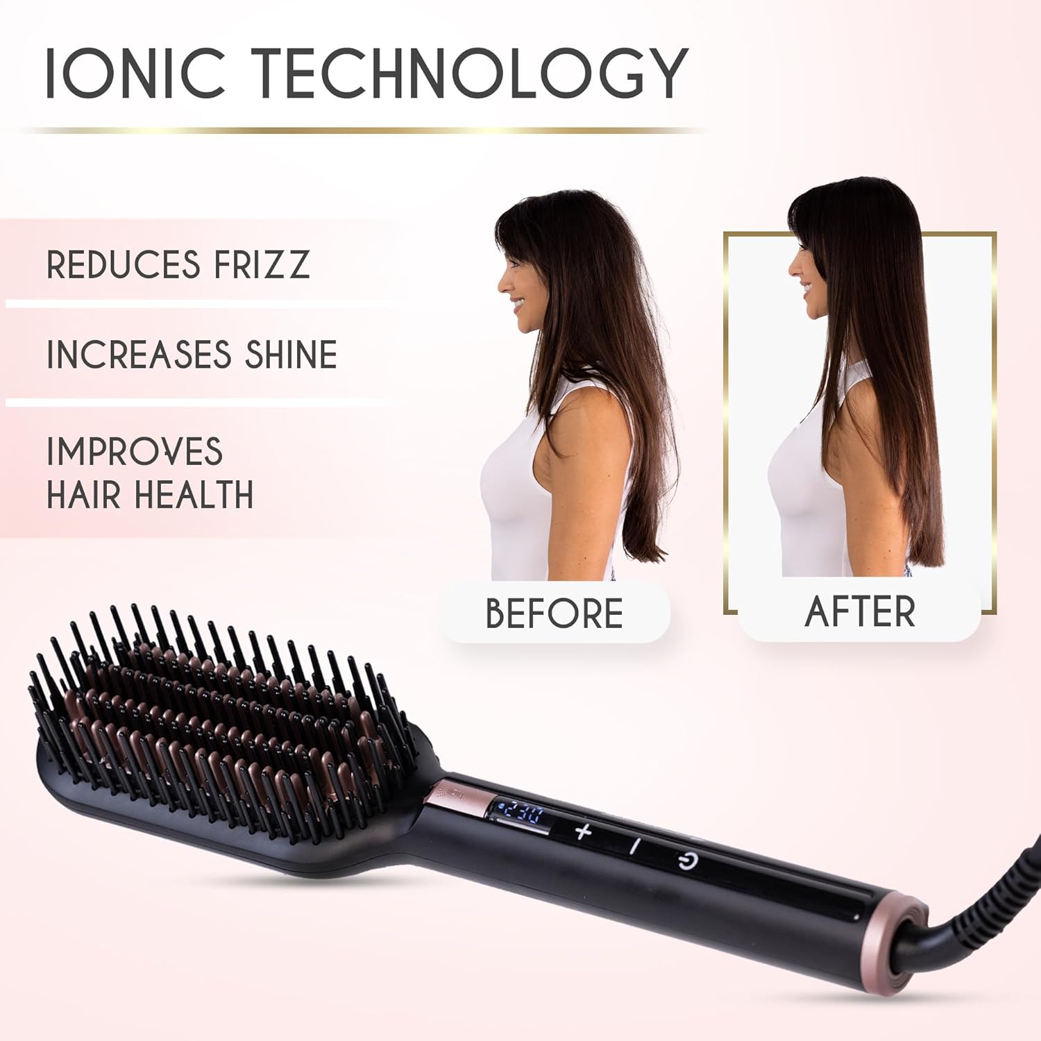 ELL BELLA Hai Straightenin Brus Heate Straightene Brus Com Straighten i Pas Ioni Technolog fo Healthie Hai Suitabl fo Al Types