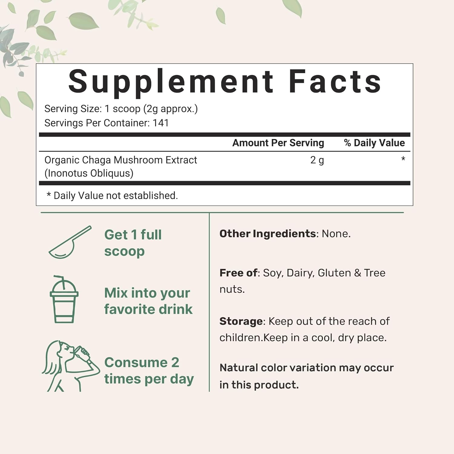 Micr Ingredient Organi Chag Mushroo Extract 1 o 100: Wil Harveste Support Immun Antioxidan Defens Grea fo Te Smoothie Non-GMO Vega Friendly