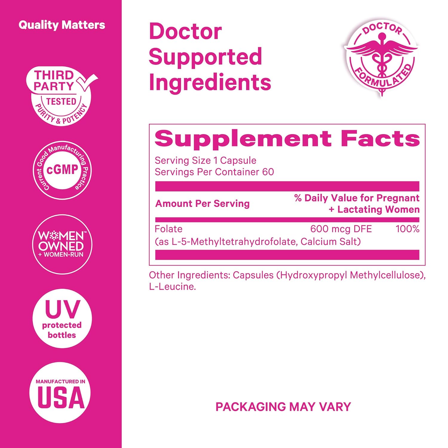 Pin Stor Folate Methy Folat MTHF Acid Natura For o Foli Aci fo Pregnancy Formulate fo Mo Baby Women-Owned 6 Capsule (Packagin Ma Vary)