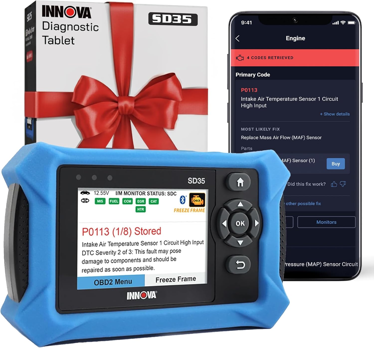 Innov SD3 OBD Scanne ABS SRS TPM Chec Engin Cod Reader Liv Data Al Syste Diagnostics Compatibl wit Mos Vehicles
