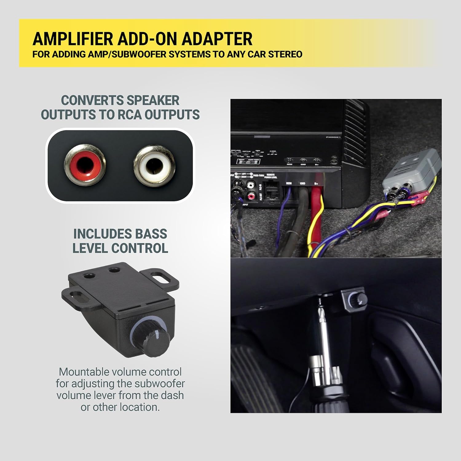 LOC2SL Line Output Converter with Remote Control Knob - 2CH High/Low RCA Converter Car Audio - Ideal for Subwoofer Amp - Line Level Converter for Car Stereo - Easy Installation - Quality Sound