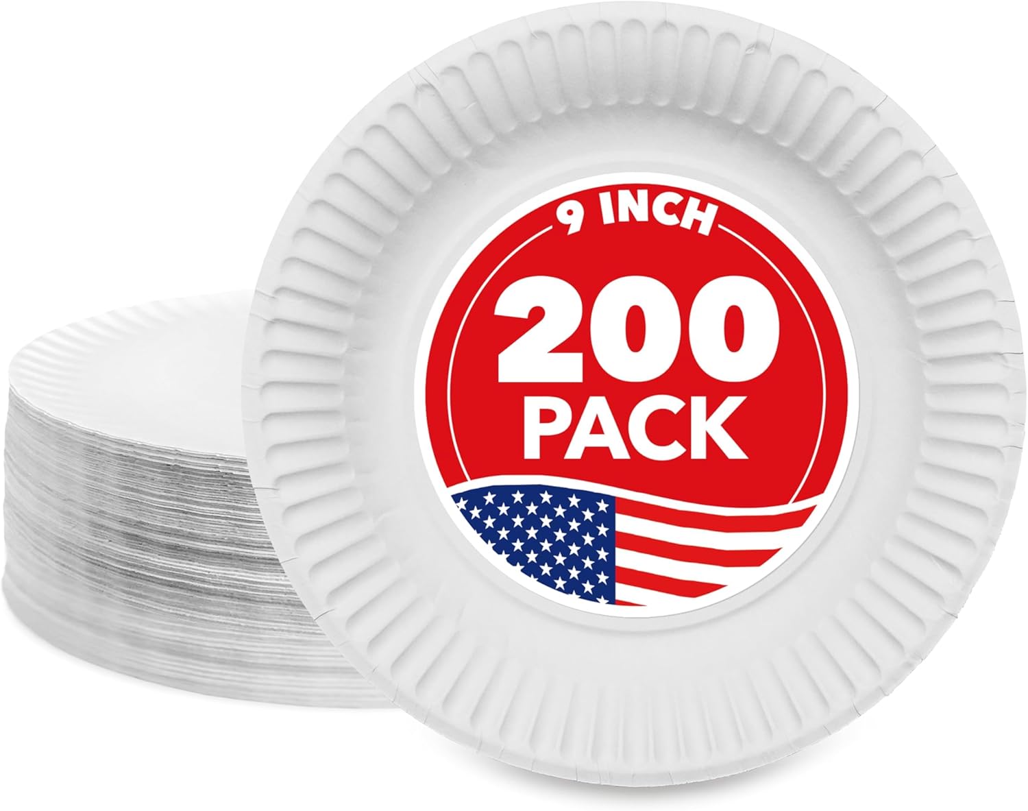 Stock Your Home 9-Inch Paper Plates Uncoated, Everyday Disposable Plates 9inch Paper Plate Bulk, White, 200 Count