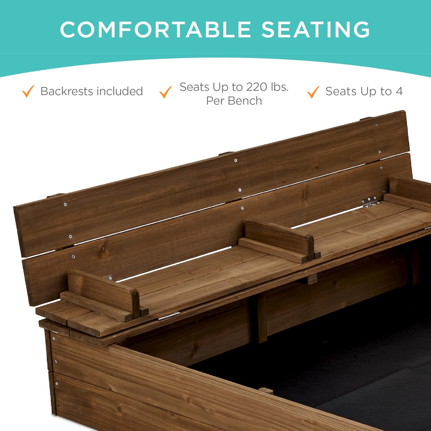 Best Choice Products Kids' Outdoor Wooden Sandbox Large, Cedar Wood with Foldable Bench Seats and Sand Protection, Bottom Liner Included - Walnut