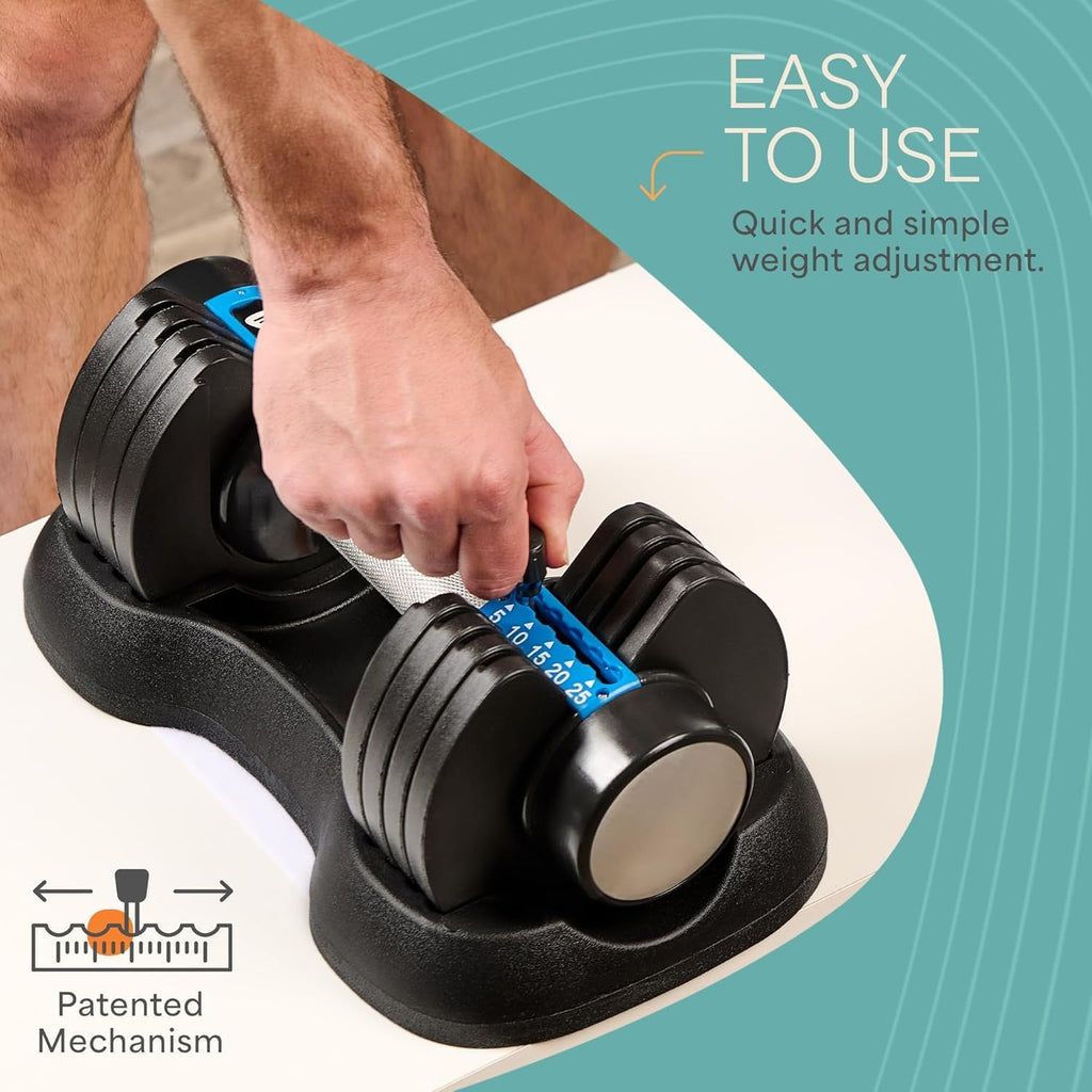 Lifepro Adjustable Dumbbells Set - 5in1-15lb 25lb 43lb 55lb weights Set Single with Rack - Quick Adjust, Secure Grip - Compact Hand Weights for Men Women Home Gym