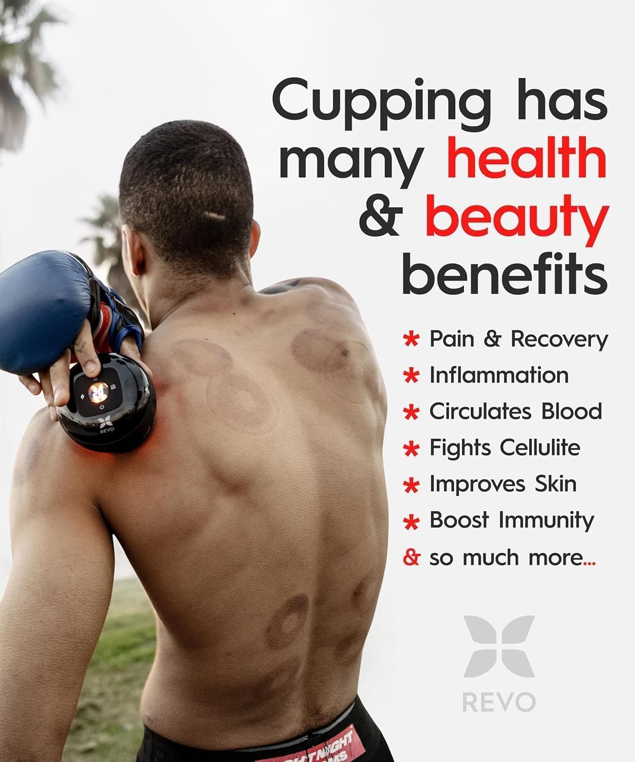 REVO The Original 4-in-1 Smart Cupping Therapy Massager, Red Light Therapy for Targeted Pain Relief, Knots, Aches, Muscle Soreness, Circulation Tighter Skin, Portable Cupping Kit (Four Pack)