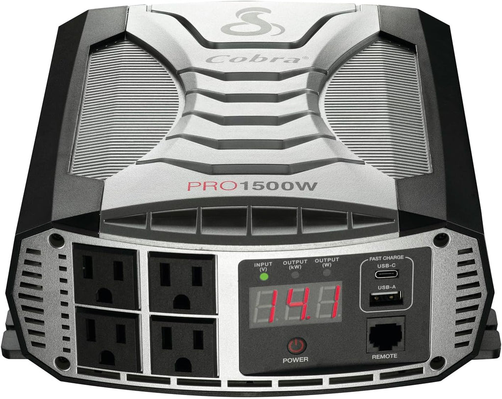 Cobra PRO 1500W Professional Grade Power Inverter, Portable ¨C 1500-Watt Car Charger, 4 Grounded AC Outlets, 2 Fast Charge USB Ports and Remote Controller (CPIALCDG1) Compatible