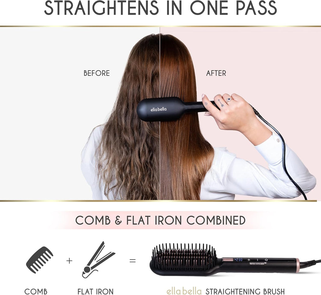 ELL BELLA Hai Straightenin Brus Heate Straightene Brus Com Straighten i Pas Ioni Technolog fo Healthie Hai Suitabl fo Al Types