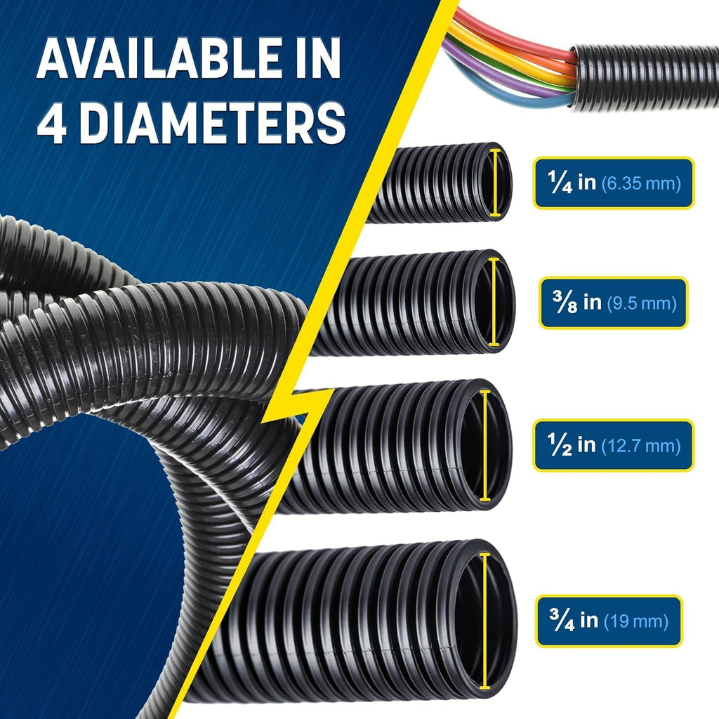 GS Power 1/4 Inch x 100ft Split Wire Loom Tubing, Split Cable Sleeve Cord Protector for Industrial Electrical Wires, Automotive Wire Cover Flexible, High Temperature Cable Conduit, Wrap