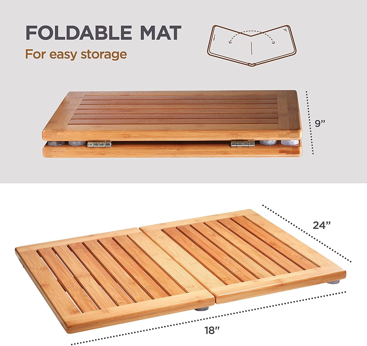 Bamb¨¹s Bambo Bat Ma Foldabl Woode Showe Mat Non-Sli Bambo Bathroo Ma fo Indoor/Outdoo Use Sp Saun Floo Mat Woo Bat Ma 24inc 18inch