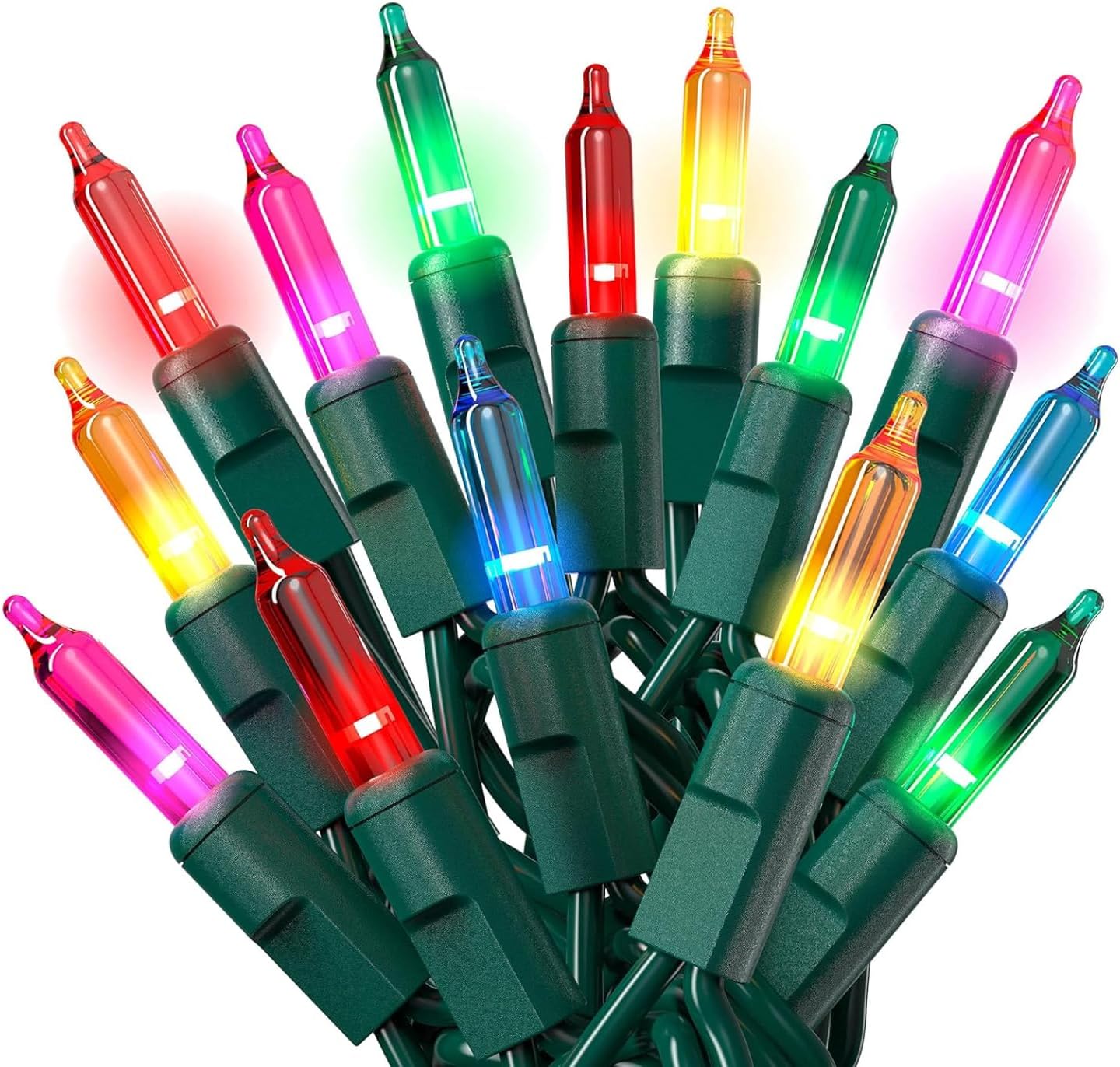 PREXTEX Multicolored Christmas Lights with Green Wire, 60 Feet, 300 Lights, Colorful String Lights Indoor or Outdoor - Incandescent String Lighting for Christmas Tree Decorations for Fences and Patios