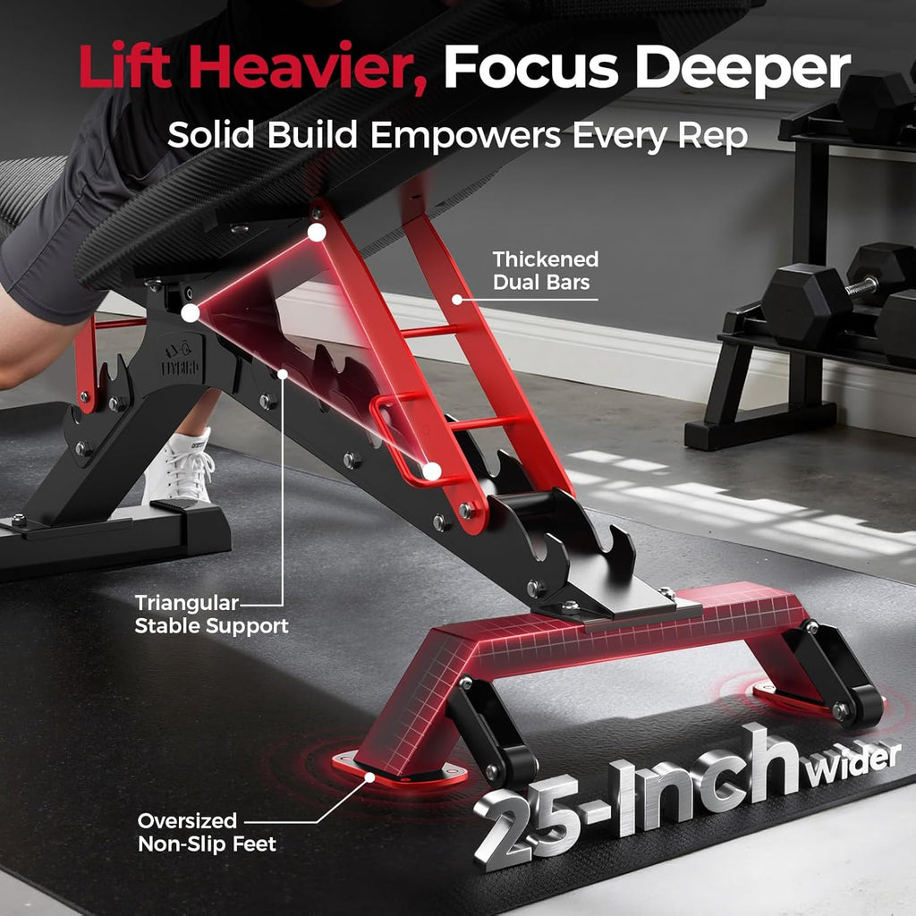 FLYBIR Commercia Grad Adjustabl Weigh Benc 1300LB Capacity 6+ Position fo Ultimat Strengt Trainin Benc Press wit Easy-Rol Wheels